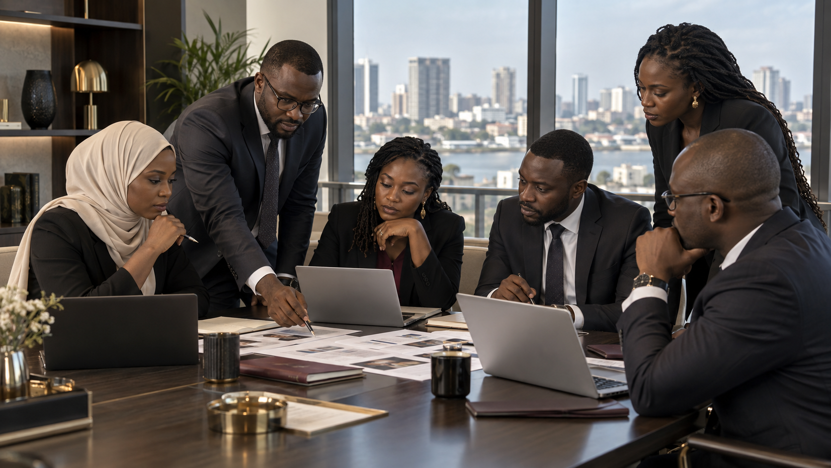 Équipe africaine travaillant dans un bureau contemporain à Douala